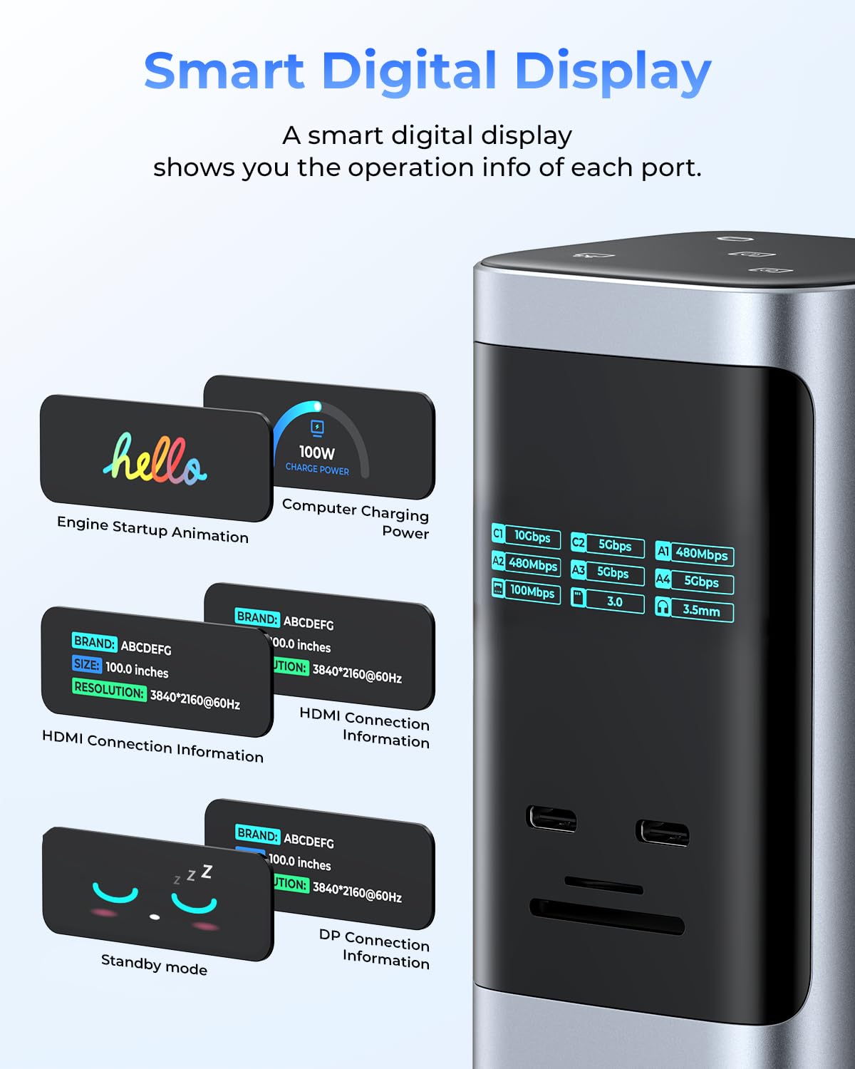 RayCue USB-C data ports enable fast transfers up to 10 Gbps for large file moves