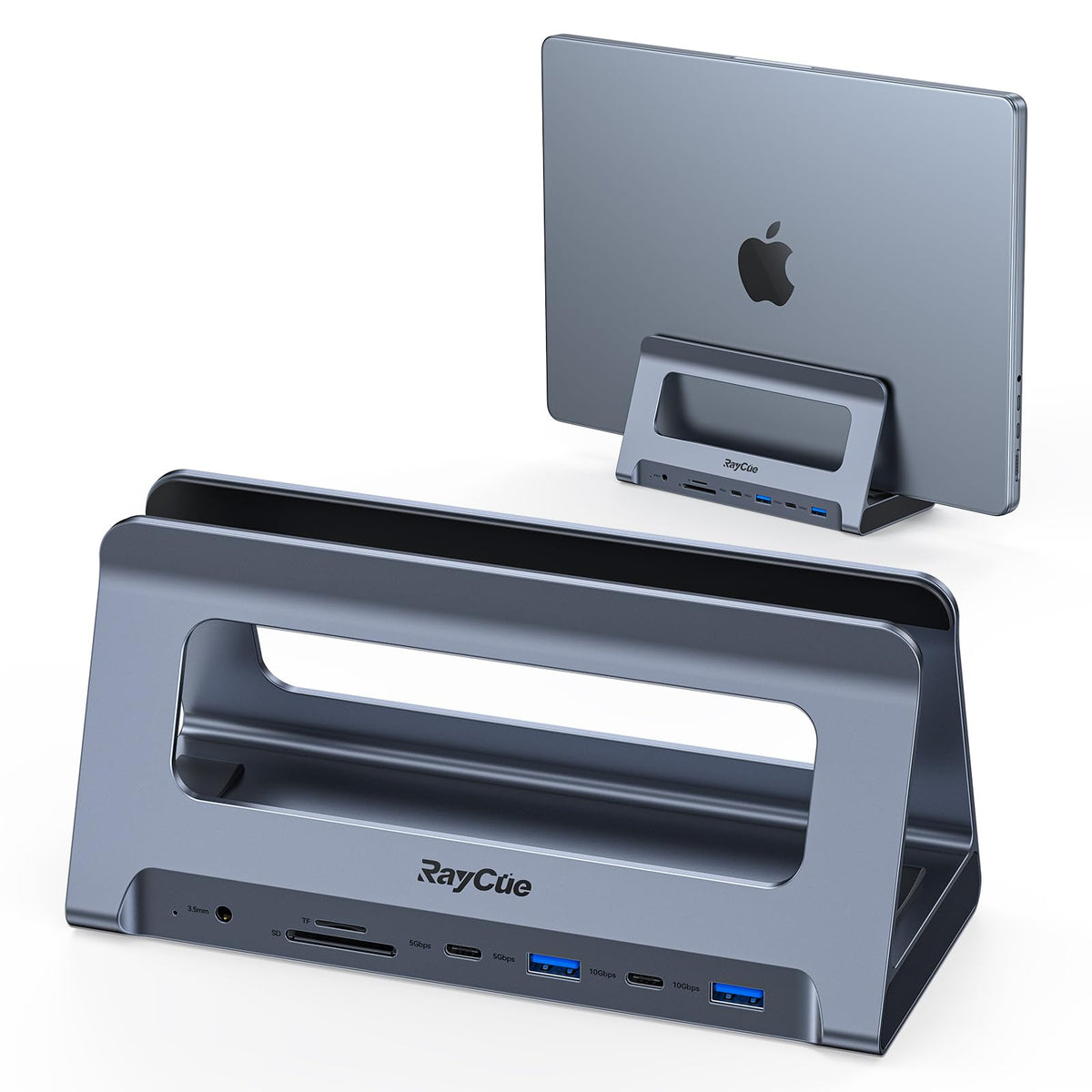 RayCue dual HDMI dock viewed from top enabling multitasking with two 4K displays
