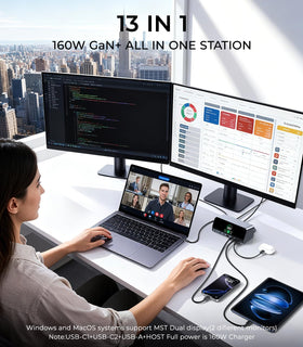RayCue LCD smart display on dock keeps charging and port status at a glance.