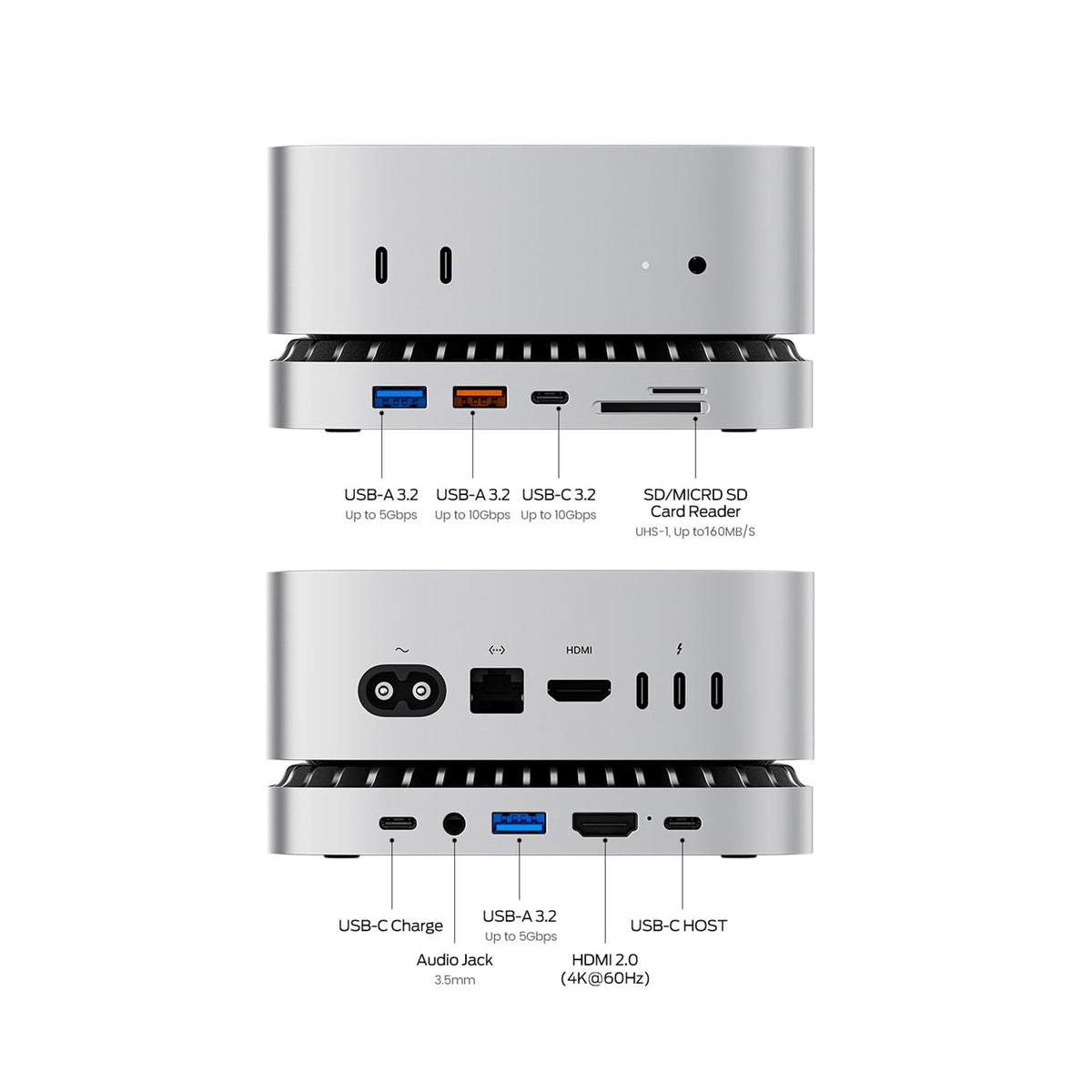 RayCue Mac mini dock enclosure integrated for NVMe/SATA storage expansion.