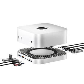 RayCue Mac mini M4 dock angled view for organized desk setup.