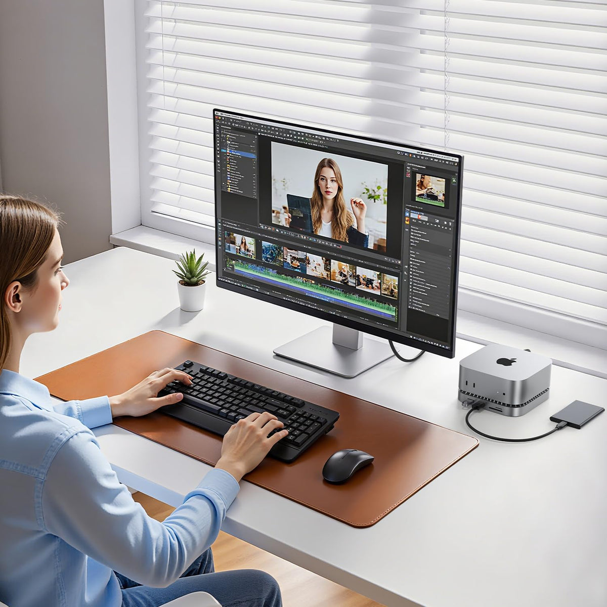 RayCue Mac mini M4 Dock compact desktop shot for productivity