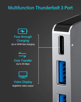RayCue Thunderbolt 3 PD port enables fast MacBook charging.