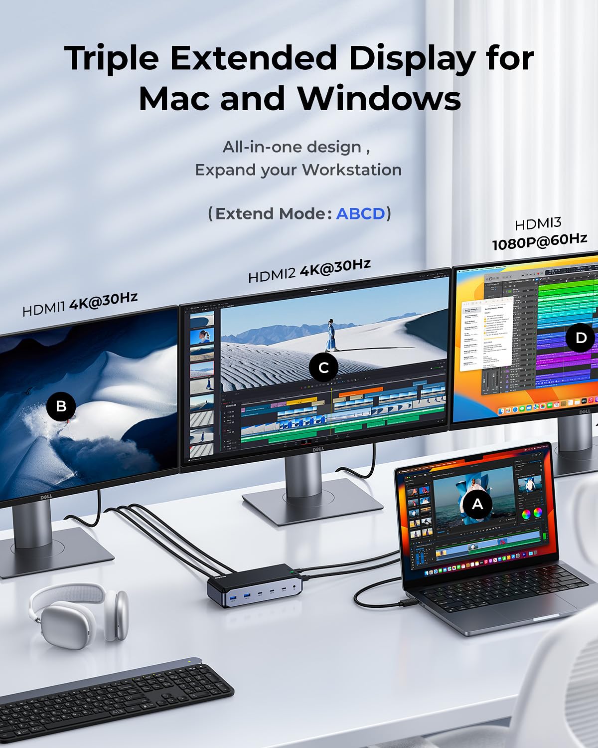 RayCue USB and Type-C ports detailed view for fast 5Gbps transfers and peripherals