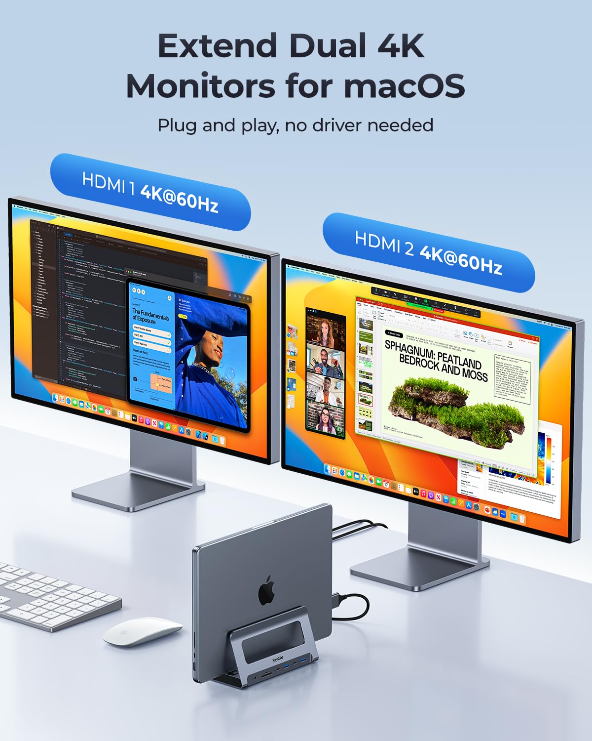 RayCue USB-C dock front ports enable fast data transfer and easy device connections