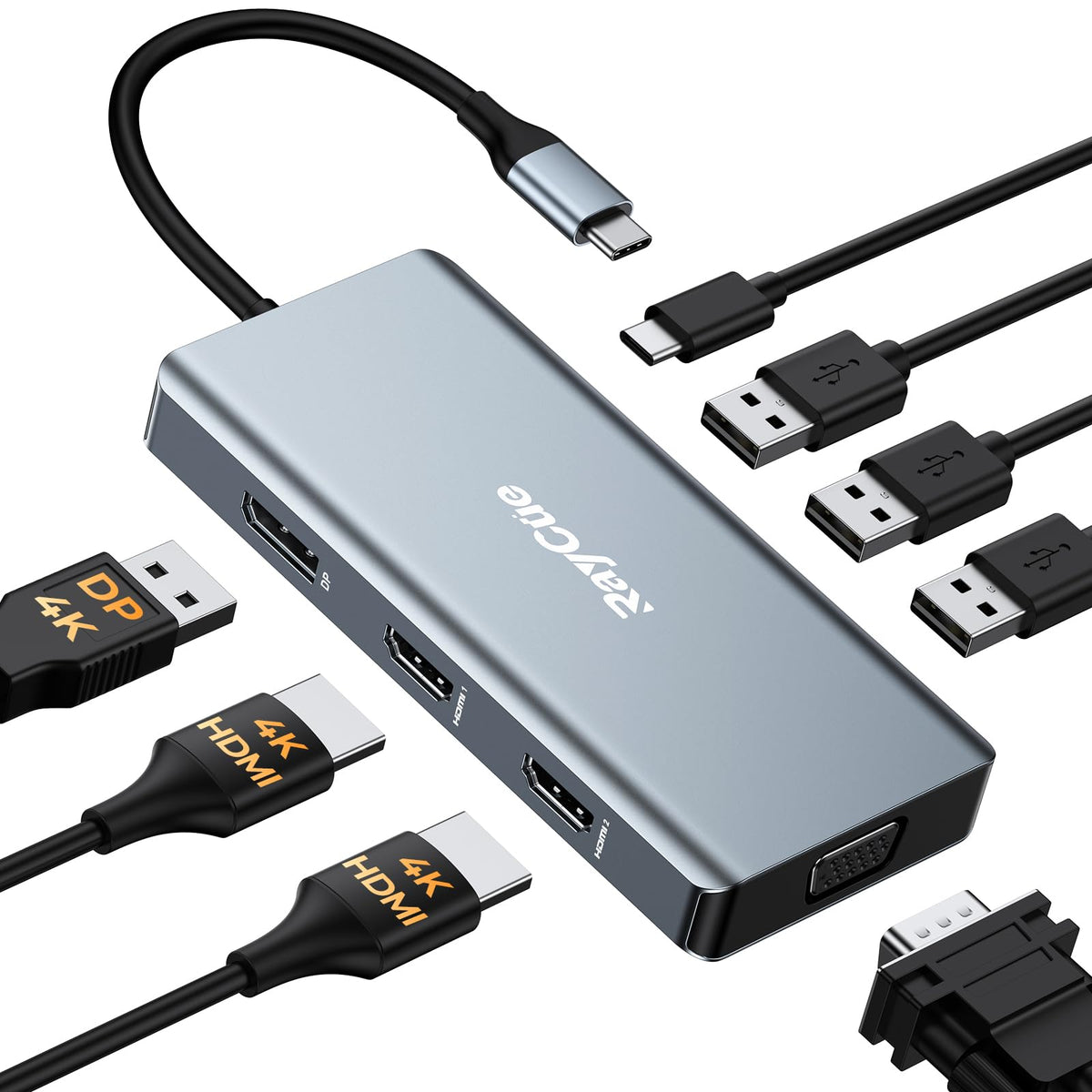 RayCue USB C Docking Station with 8-in-1 ports for a clutter-free workstation