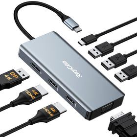 RayCue USB C Docking Station with 8-in-1 ports for a clutter-free workstation
