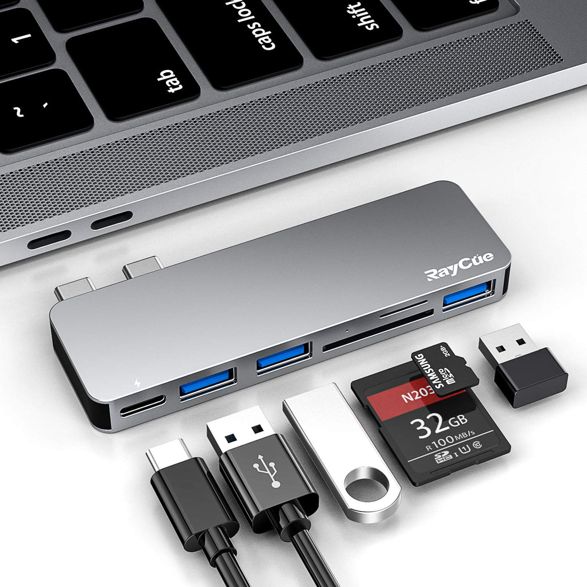 RayCue USB-C hub 6-in-1 for MacBook Pro on-the-go connectivity.