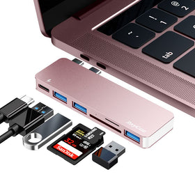 RayCue USB-C hub for MacBook Pro in pink expands to 6 ports for productivity