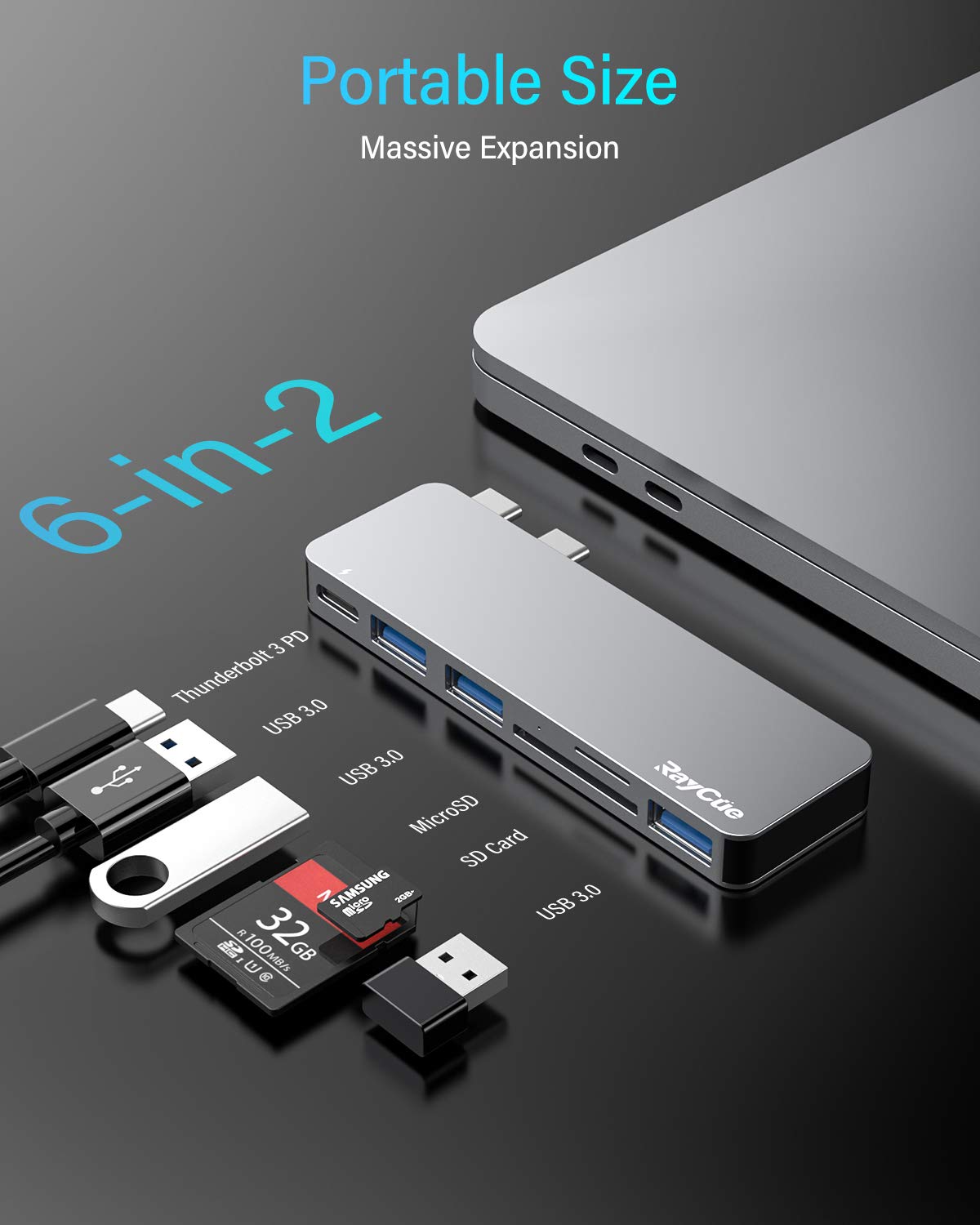 RayCue USB-C hub adds three USB 3.0 ports for peripherals.