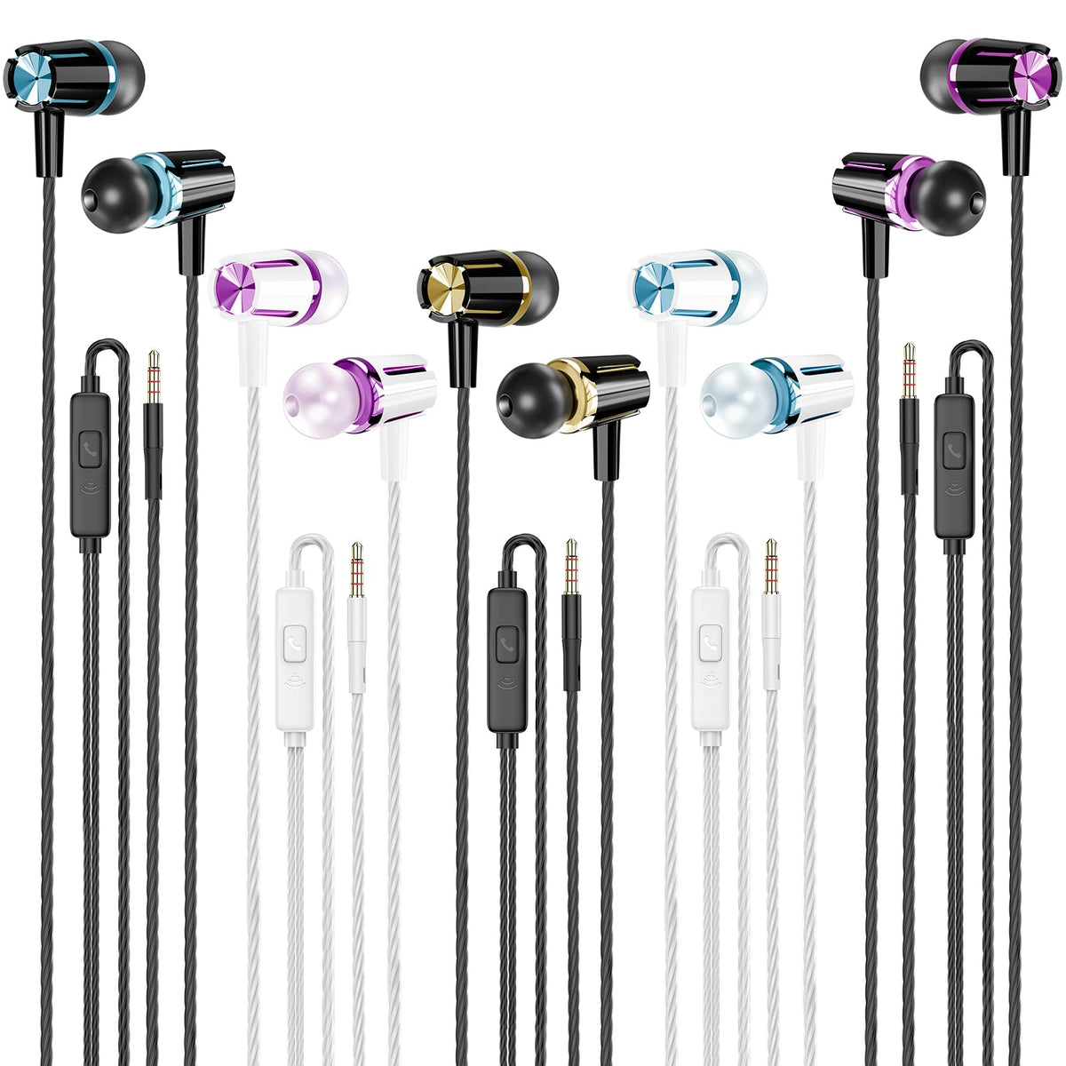 Rayleigh wired earbuds five-pack multicolor for versatile everyday listening on any 3.5mm device
