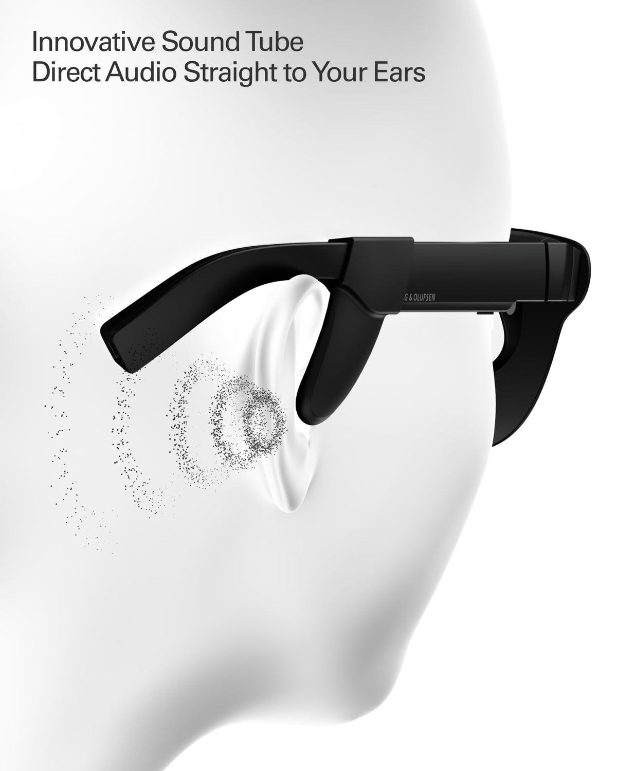 Close-up of RayNeo Sound Tube reducing sound leakage for focused listening.