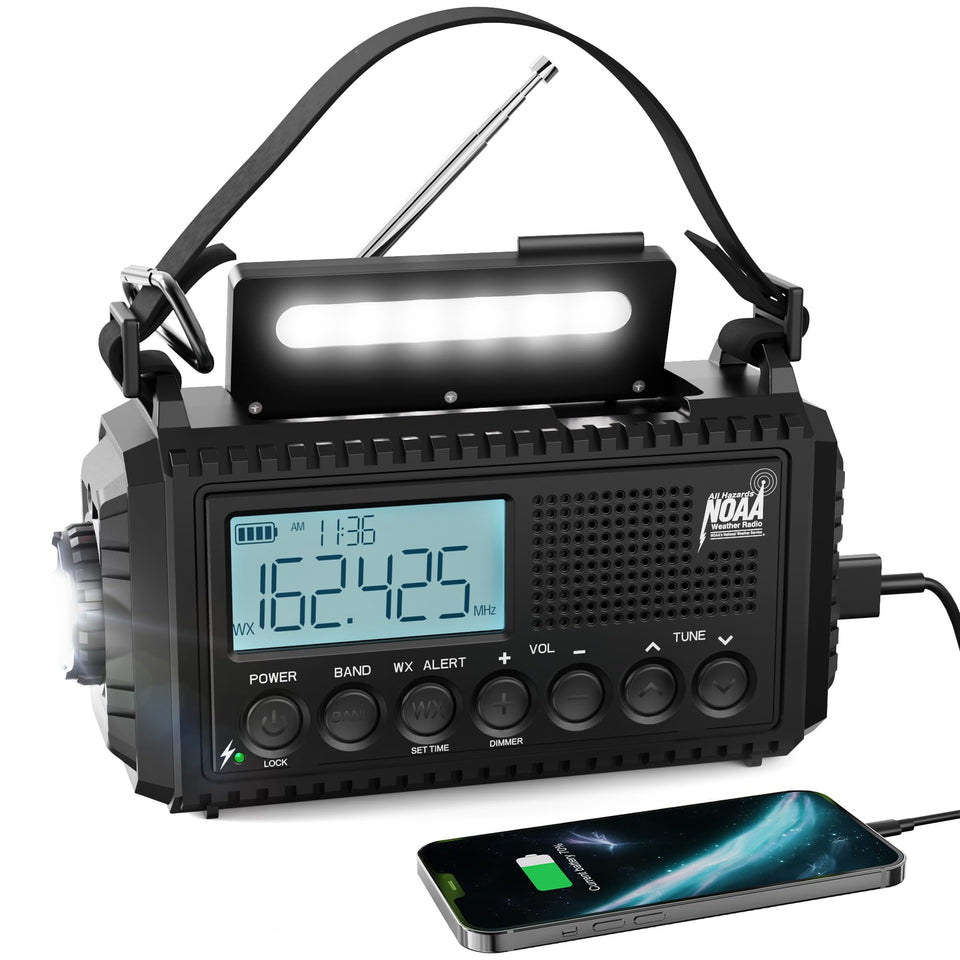 Raynic front panel and large LCD display showing tuning and battery level for clear alerts