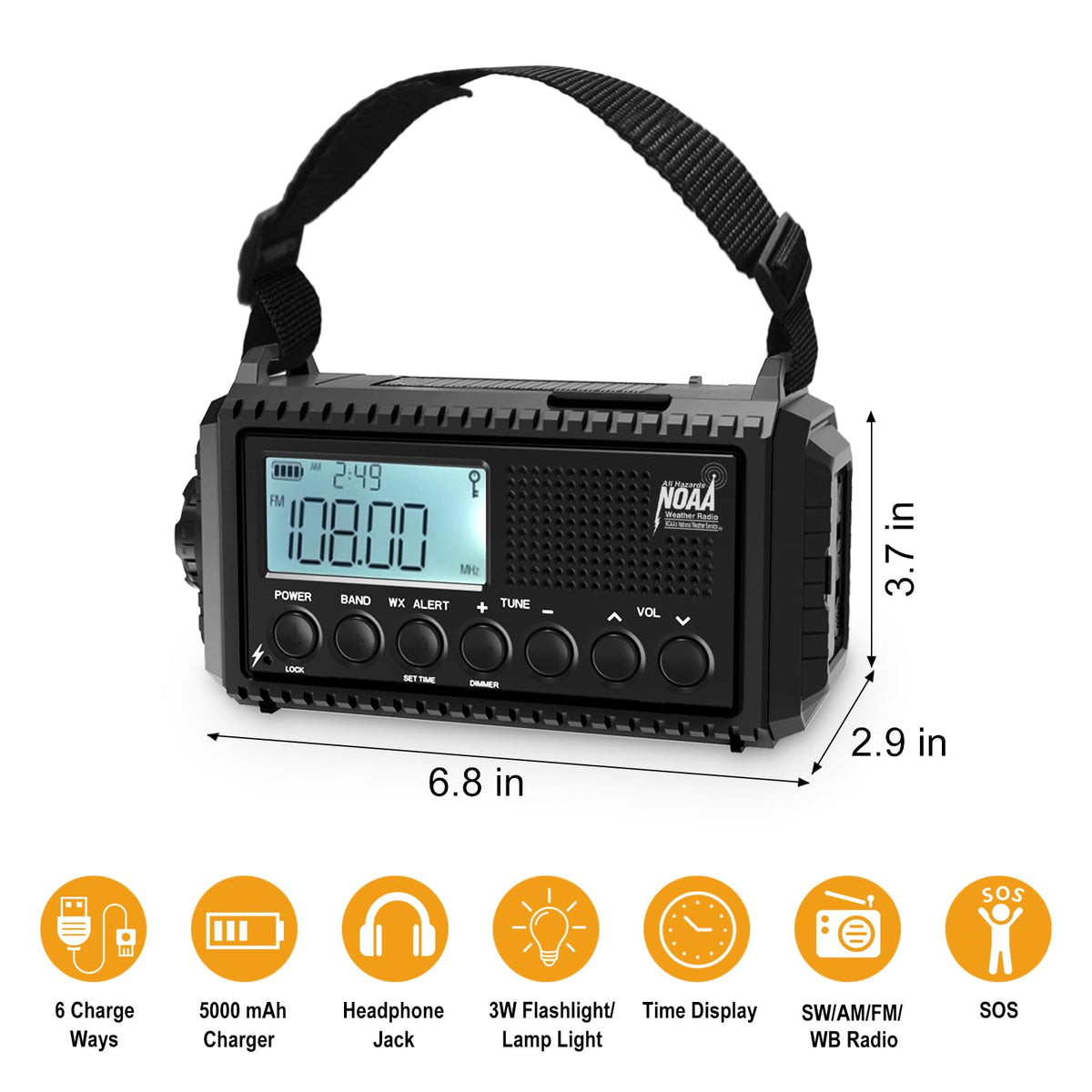 Raynic used at a campsite receiving NOAA alerts and lighting a tent for safety