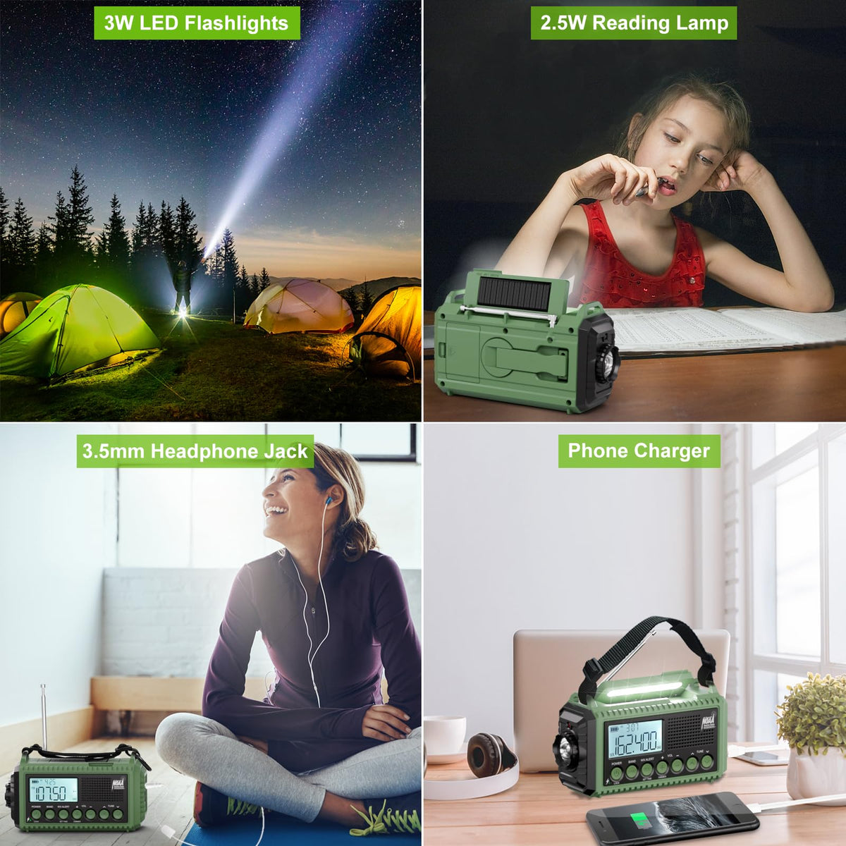 Raynic solar panel on top capturing sunlight to recharge the 12000mAh battery