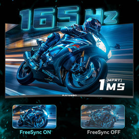 Raywego 165Hz 1ms motion performance demonstrates responsive gaming.