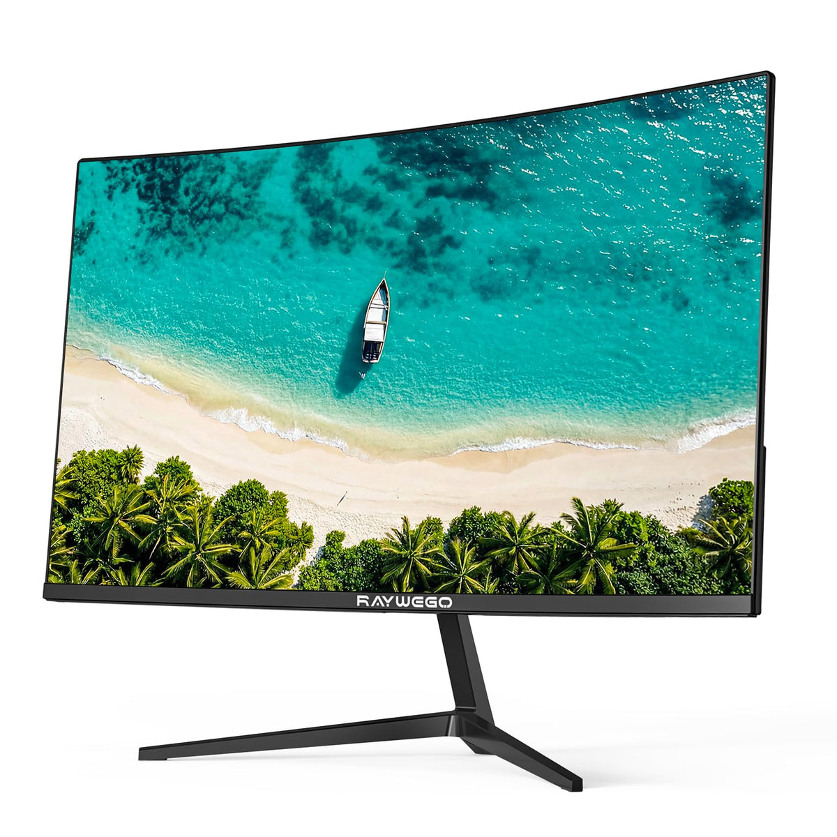 Raywego 24-inch curved monitor side angle shows slim profile for multi-monitor setups.