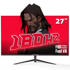 Raywego 27-inch gaming monitor front view highlights 180 Hz performance for smooth gameplay.