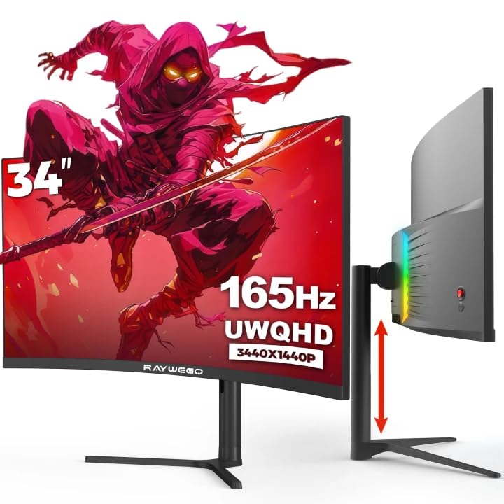 Raywego 34-inch curved monitor front view for immersive multitasking and clarity