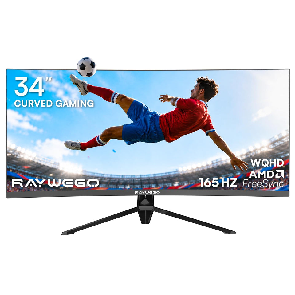 Raywego 34-inch curved gaming monitor, front view, immersive ultrawide display.