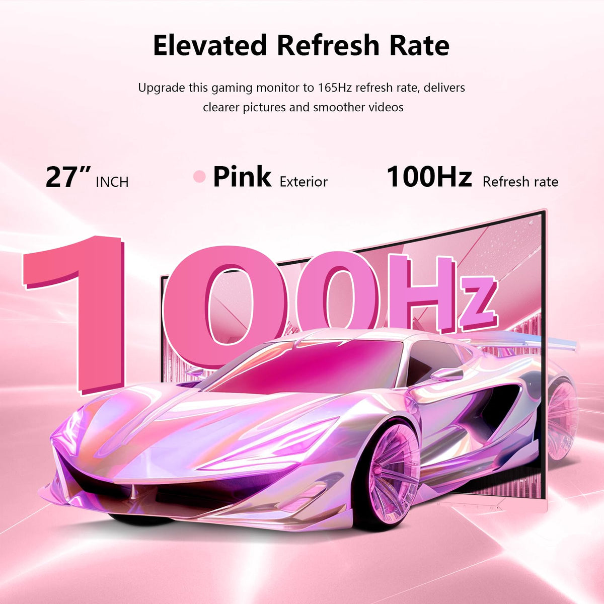 Raywego pink desk setup with the 27-inch curved monitor enhances study and work efficiency.