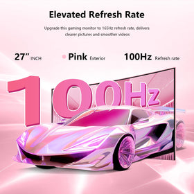 Raywego pink desk setup with the 27-inch curved monitor enhances study and work efficiency.