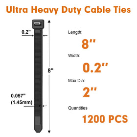 RAZCC 8-inch zip tie shows 70-pound tensile strength for sturdy fastening.