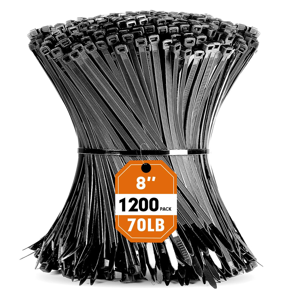 RAZCC bulk pack 8-inch black zip ties for bulk cable organization and projects.