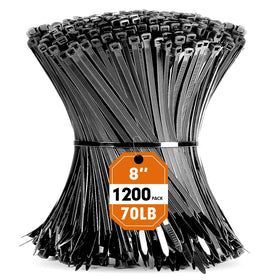 RAZCC bulk pack 8-inch black zip ties for bulk cable organization and projects.