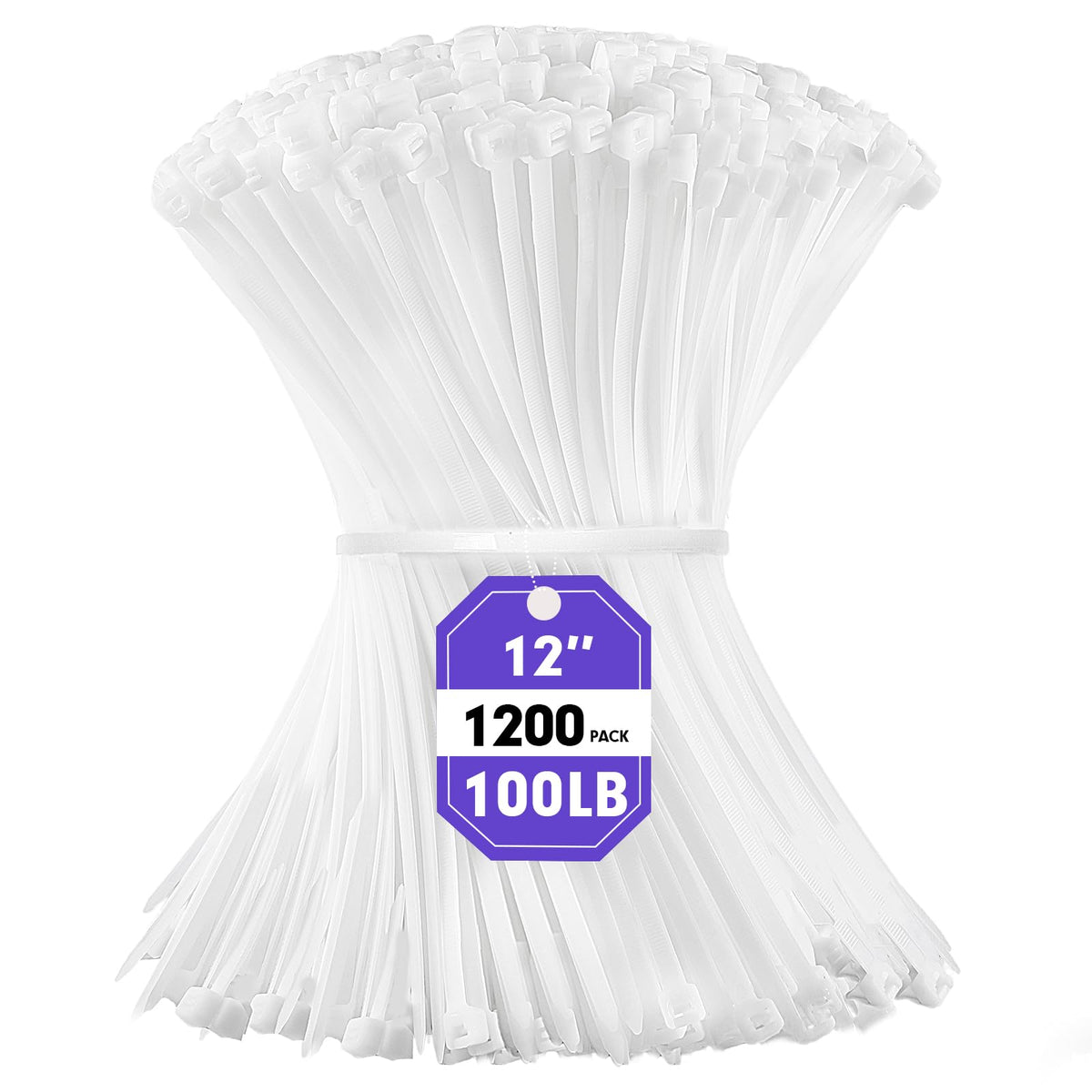 RAZCC front packaging showing 1200 white 12-inch zip ties and value