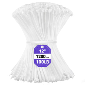RAZCC front packaging showing 1200 white 12-inch zip ties and value