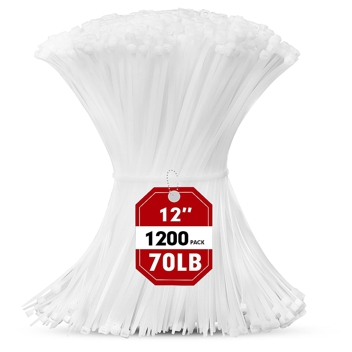 RAZCC front packaging showing 1200 white 12-inch ties and bulk value