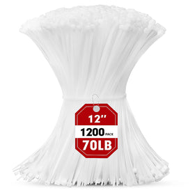 RAZCC front packaging showing 1200 white 12-inch ties and bulk value