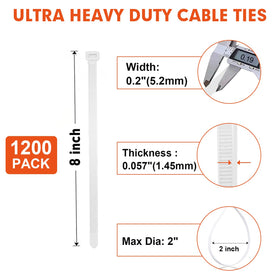 RAZCC heavy-duty zip ties with 70lb tensile strength securing outdoor cables.