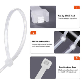 RAZCC self-locking zip tie with secure, snag-free locking.