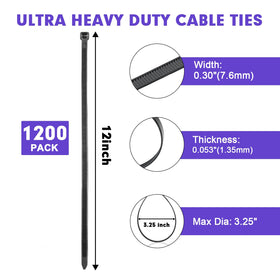 RAZCC zip tie laid beside ruler to show 12-inch length and scale