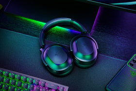 Razer Barracuda Pro on stand demonstrates tidy desk setup and quick access