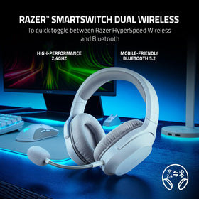 Dual wireless switch between 2.4GHz and Bluetooth for seamless PC, console, and mobile use.