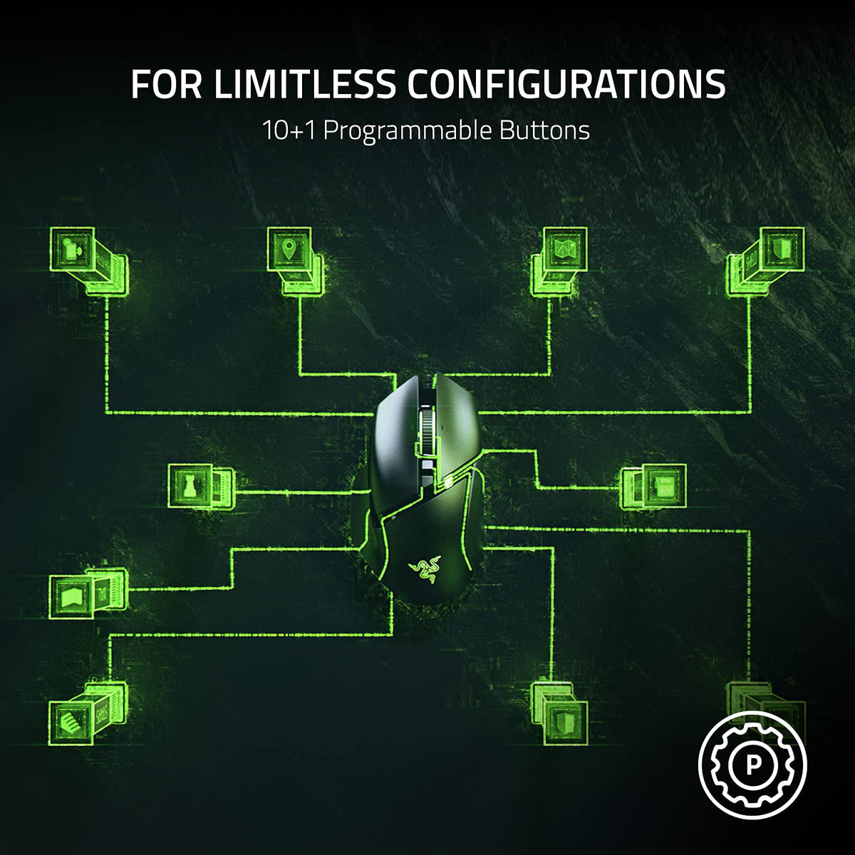 Razer Basilisk V3 top view highlighting 11 programmable buttons for control