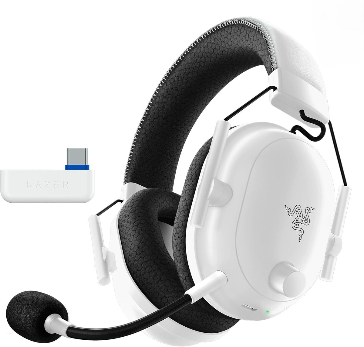Razer BlackShark V2 Pro headset in white, wireless for PS5 gaming and competitive play