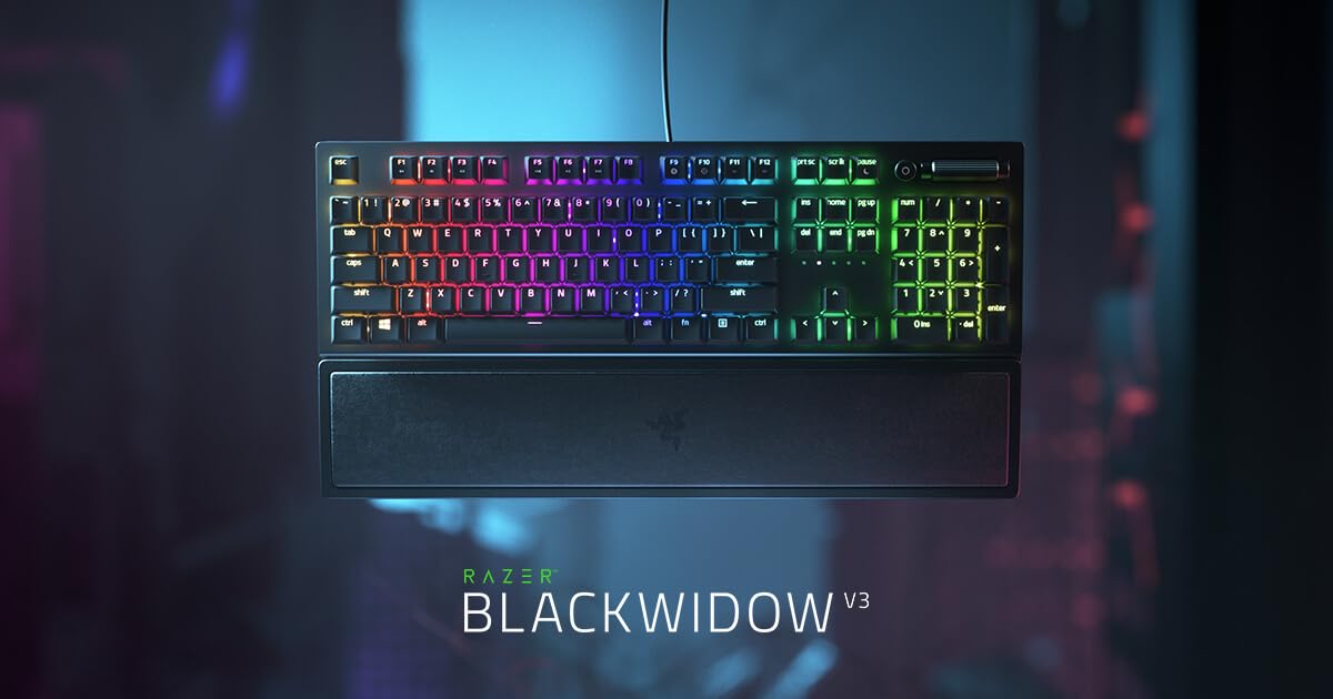 Razer BlackWidow V3 Chroma RGB lighting with dynamic colors.