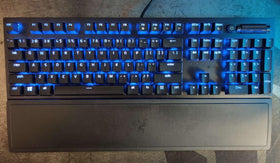 Ergonomic wrist rest aligns with the keyboard.