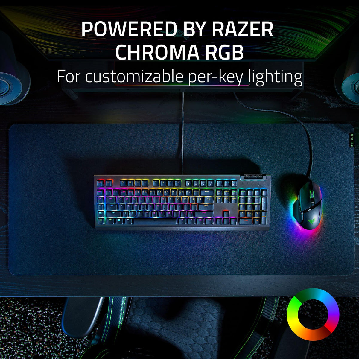 Razer BlackWidow V4 X-Chroma per-key lighting with vibrant colors across keys