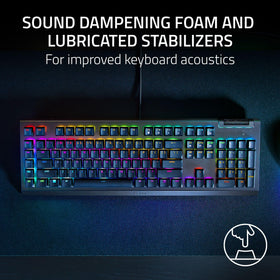 Razer BlackWidow V4 X sound-dampening foam and lubricated stabilizers reduce noise
