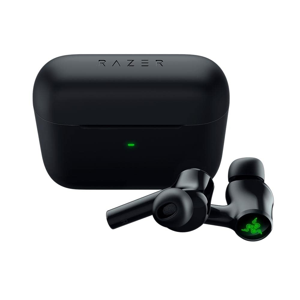 Razer Hammerhead case charging shown, keeps earbuds ready for quick gaming or calls.
