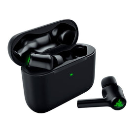 Razer Hammerhead earbuds out of case, compact design for portable everyday use.