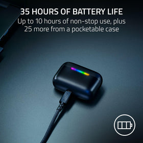 Razer Hammerhead V3 X charging case closed with LED status visible.