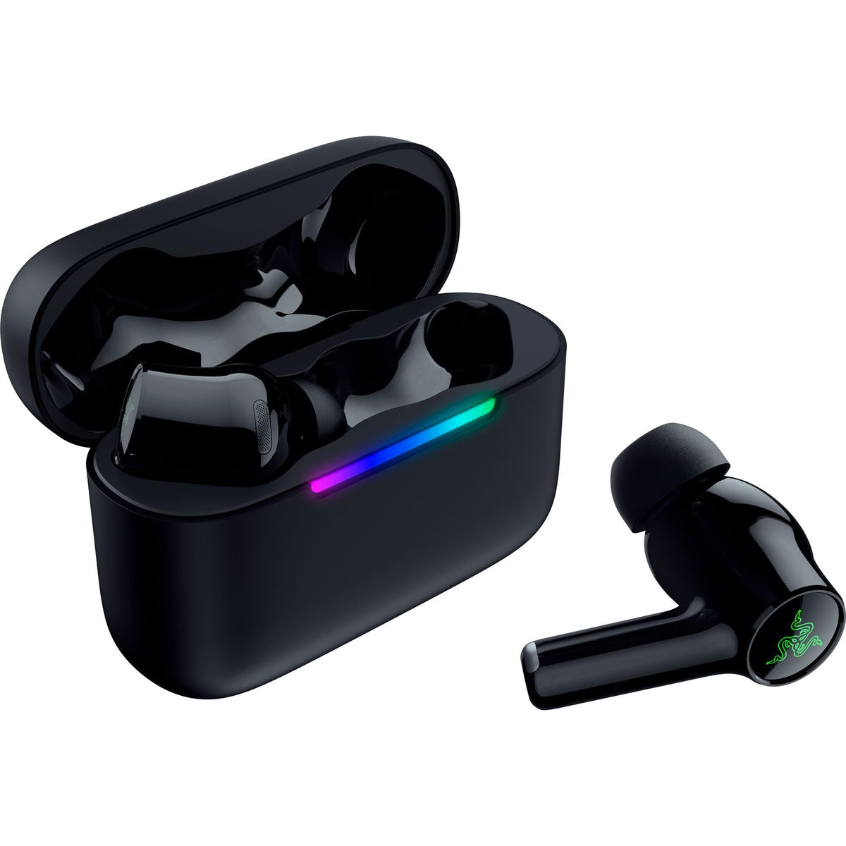 Razer Hammerhead V3 X earbuds front view for pro-level wireless gaming.