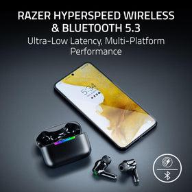 Razer Hammerhead V3 X earbuds side angle showing compact, portable design.