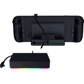 Razer Handheld Dock Chroma showing the 6-port hub for versatile connectivity and charging.